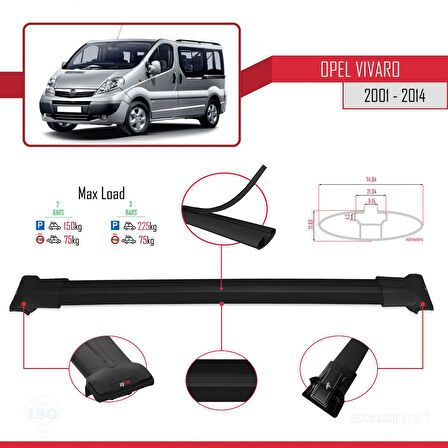 Opel Vivaro A 2001-2014 Arası ile Uyumlu FLY Model Ara Atkı Tavan Barı Siyah 2 Adet