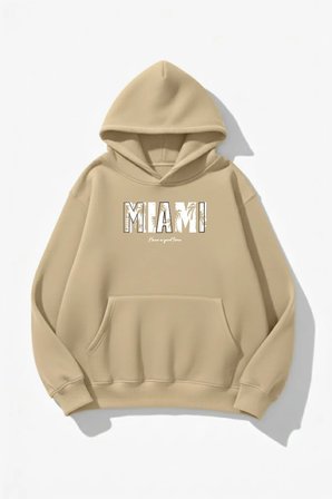 Unisex Yumuşak Dokulu Miami Baskılı Tasarım Oversize 3 İplik Hoodie Sweatshirt