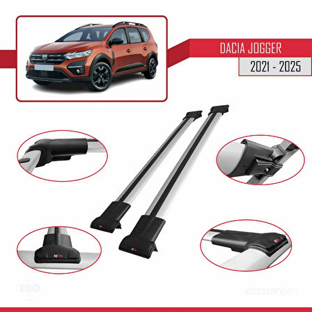 Dacia Jogger 2021 ve Sonrası ile Uyumlu FLY Model Ara Atkı Tavan Barı Gri 2 Adet
