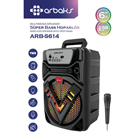 6.5" Inç Karaoke + Bluetooth Super Bass Höparlör Arbaks ARBS614