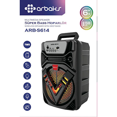 6.5" Inç Karaoke + Bluetooth Super Bass Höparlör Arbaks ARBS614