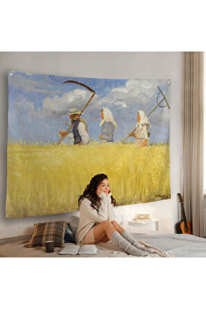 Anna Ancher - İşçiler Duvar Örtüsü - Harvesters-7156