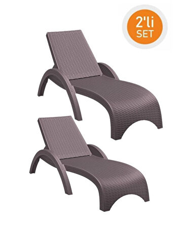 Omnipazar TRK-860 Siesta Fiji Rattan Desenli Ayarlanabilir Lüks Şezlong Kahverengi 2'li Set