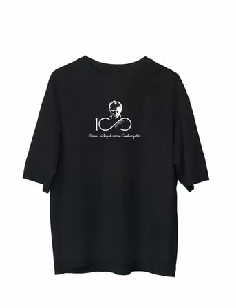 Unisex Bisiklet Yaka Baskılı Oversize T-Shirt - Siyah