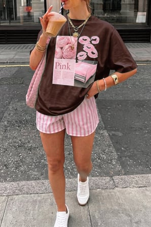 Vintage Retro Pembe Pink Baskılı Tasarım Tshirt