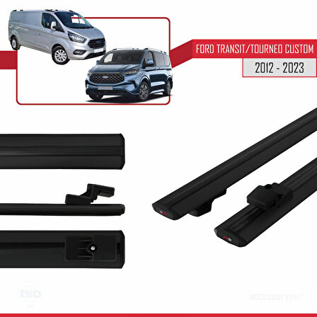 Ford Transit/Tourneo Custom 2012-2023 Arası ile Uyumlu BASIC Model Ara Atkı Tavan Barı Siyah 2 Adet