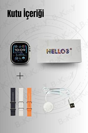 Hello Watch 3 Plus Ultra Akıllı Saat Amoled Ekran 3 Kordon 49mm 4gb Pusula Akıllı Saat Watch 8 9