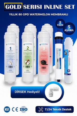 Kapalı Kasa Su Arıtma Cihazı Filtresi Watermelon Membranlı İnline Yıllık Filtre Seti
