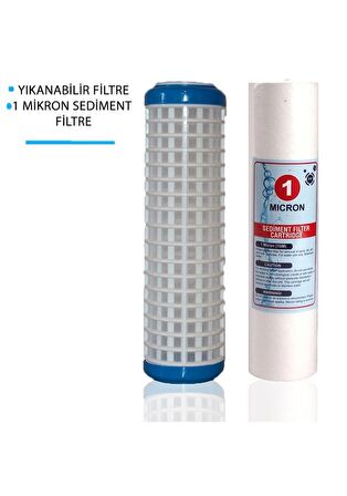 Daire Bina Sayaç Girişi 10" İnc 2 Aşama ( Yıkanabilir , 1m Sediment ) Yedek Filtre Seti 