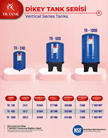 Trtank Profesyonel 24 Litre Dikey Ayaklı Nsf Membranlı Hidrofor Genleşme Tankı