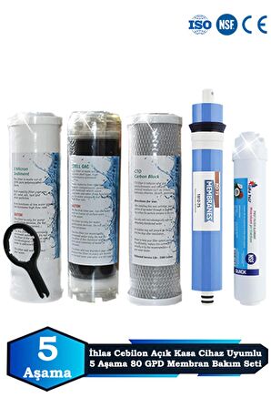 İhlas Cebilon Açık Kasa Su Arıtma Cihazı Uyumlu 5 Aşama 80 GPD Süper Membranlı Filtre Bakım Seti