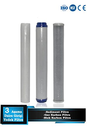 Daire Bina Girişi 20 Inch 3 Aşama Yedek Filtre Seti 1m-gac-blk