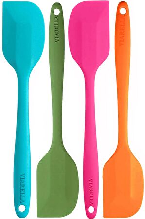 Silikon Spatula Seti 4lü Büyük Boy Yanmaz Yapışmaz Çizmez Turkuaz-Yeşil-fuşya-turuncu 27cm