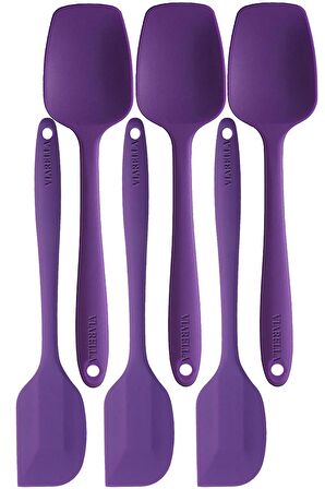 Silikon Kaşık Spatula Seti 6lı Yanmaz Yapışmaz Çizmez Mor 27cm