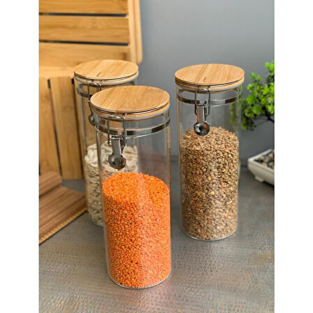 Bambum Mada 1300ml 20 Cm 3 Lü Kelepçeli Vakumlu Boroslikat Cam Set