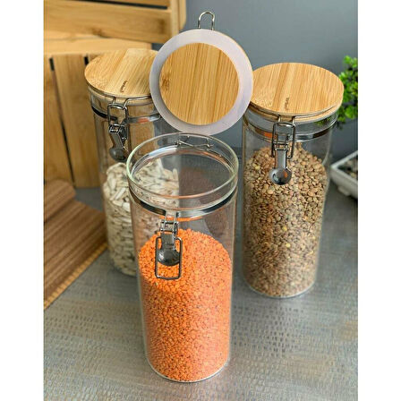 Bambum Mada 1300ml 20 Cm 3 Lü Kelepçeli Vakumlu Boroslikat Cam Set