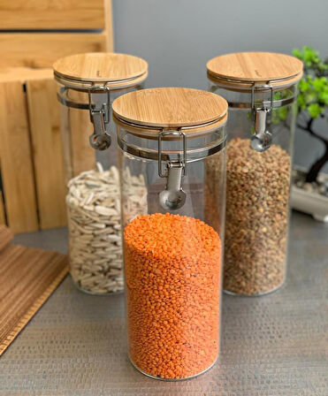 Bambum Mada 1300ml 20 Cm 6 Lı Kelepçeli Vakumlu Boroslikat Cam Set