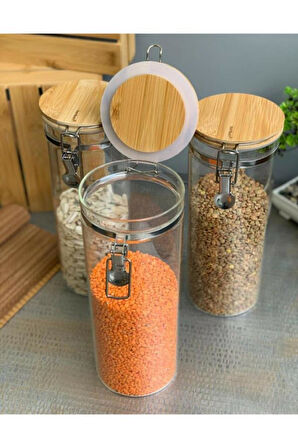 Bambum Mada 1700ml 26 Cm 6lı Kelepçeli Vakumlu Boroslikat Cam Set