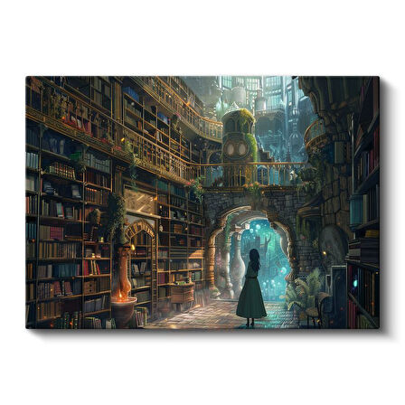 Büyülü Kütüphane - Gizemli Portal Anime Kanvas Tablo