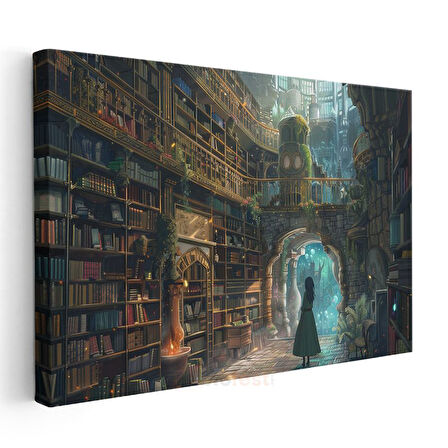 Büyülü Kütüphane - Gizemli Portal Anime Kanvas Tablo