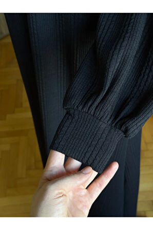 Kapüşonlu ve Cepli Örme Elbise 2402 NAVRA |