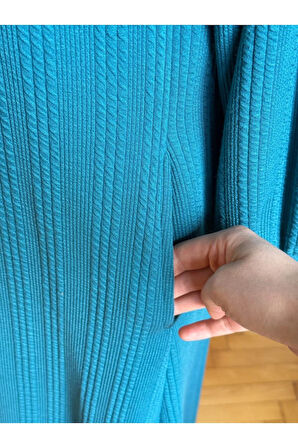 Kapüşonlu ve Cepli Örme Elbise 2402 NAVRA |