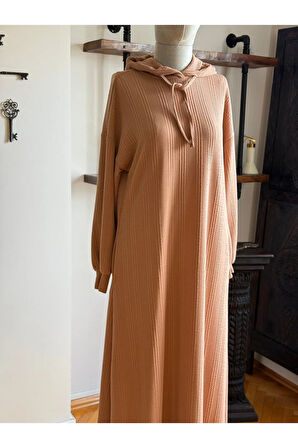 Kapüşonlu ve Cepli Örme Elbise 2402 NAVRA |