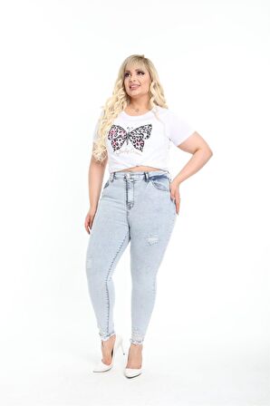 CEDY DENIM Kadın Yüksek Bel Skinny Fit Jeans Büyük Beden Kot PantolonC597
