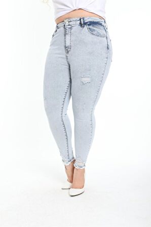 CEDY DENIM Kadın Yüksek Bel Skinny Fit Jeans Büyük Beden Kot PantolonC597