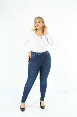 CEDY DENIM Kadın Yüksek Bel Skinny Fit Jeans Büyük Beden Kot PantolonC597