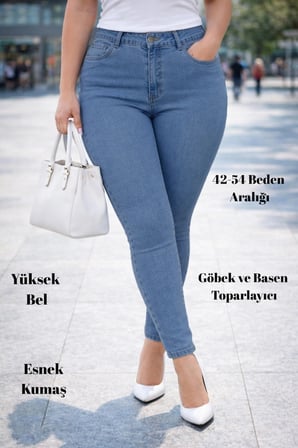 CEDY DENIM Kadın Yüksek Bel Skinny Fit Jeans Büyük Beden Kot PantolonC597