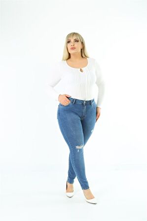 CEDY DENIM Kadın Yüksek Bel Skinny Fit Jeans Büyük Beden Kot PantolonC597