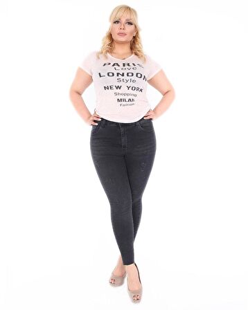 CEDY DENIM Kadın Yüksek Bel Skinny Fit Jeans Büyük Beden Kot PantolonC597