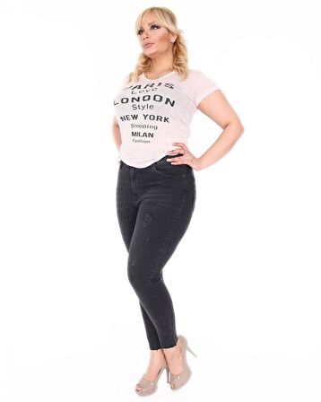 CEDY DENIM Kadın Yüksek Bel Skinny Fit Jeans Büyük Beden Kot PantolonC597