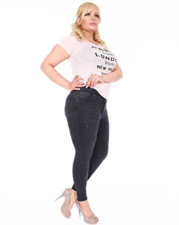 CEDY DENIM Kadın Yüksek Bel Skinny Fit Jeans Büyük Beden Kot PantolonC597