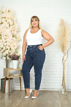 CEDY DENIM Kadın Büyük Beden Pileli Mom Jean Pantolon C600