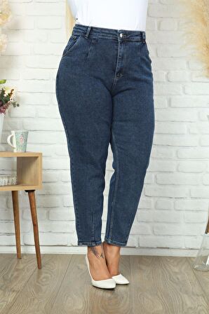 CEDY DENIM Kadın Büyük Beden Pileli Mom Jean Pantolon C600