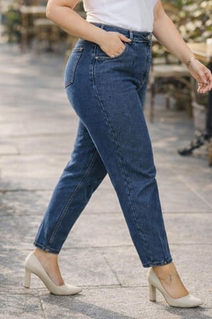 CEDY DENIM Kadın Büyük Beden Pileli Mom Jean Pantolon C600