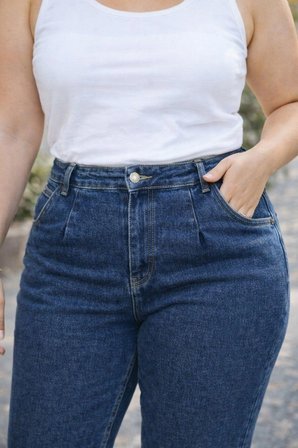 CEDY DENIM Kadın Büyük Beden Pileli Mom Jean Pantolon C600