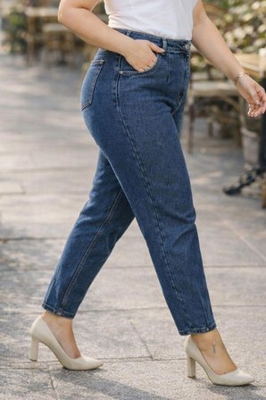 CEDY DENIM Kadın Büyük Beden Pileli Mom Jean Pantolon C600