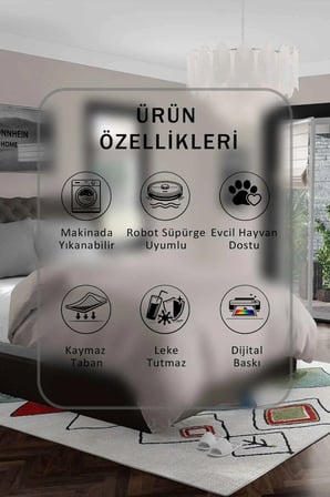 Yıkanabilir Kaymaz Taban Dijital Baskılı Halı ve Yolluk – Leke Tutmaz Salon & Mutfak Halısı