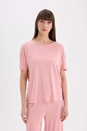 DeFacto Pijama Takımı Kısa Kollu Üst Esnek Belli Geniş Paça Altı-Fall in Love D8454AX25SPBR80
