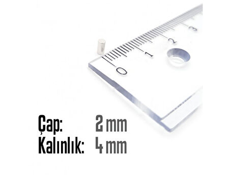 Neodyum Mıknatıs Silindir Çap 2mm , Kalınlık 4mm   ( 30 Adet)