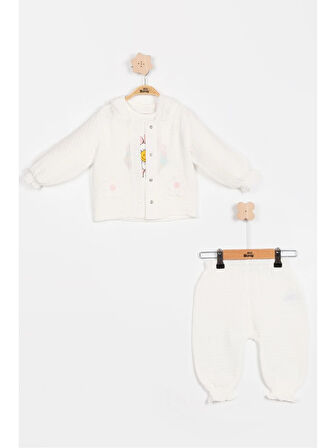 Pastel Renkli Müslin 3'lü Bebek Takımı (9-12-18 Ay) %100 Pamuklu Hırkalı Kız Bebek Seti