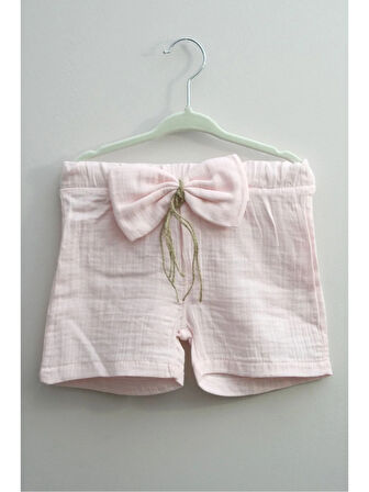 Kız Bebek Müslin Pembe Fiyonklu 2 Li Takım