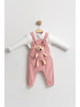 Yumuşak Kadife Oyuncaklı Bahçıvan Tulumu - Kız Bebek %100 Pamuk (9-12-18 Ay)