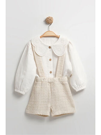 Dantel Yakalı Müslin Gömlekli Askılı 2'li Kız Bebek Takımı - Şık ve Nefes Alan Kumaş