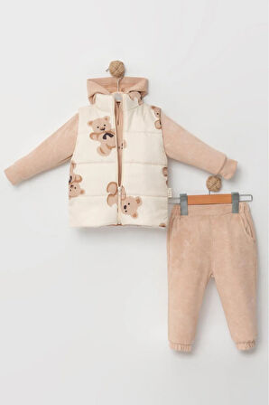 Erkek Bebek Mikro Şişme Yelekli Ayı Baskılı 3'lü Takım (9-12-18 Ay)