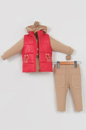 Erkek Bebek Kaplan Baskılı Şişme Yelek 3'lü Takım (9-12-18 Ay) Pamuk