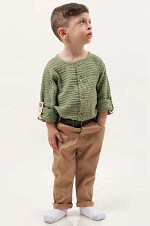 Erkek Bebek Gabardin Pantolon & Gömlek 2'li Takım (9-12-18 Ay) Pamuk